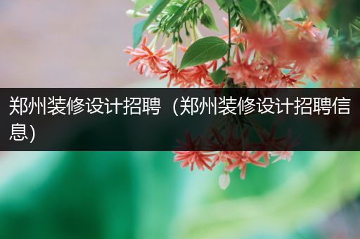 郑州装修设计招聘（郑州装修设计招聘信息）